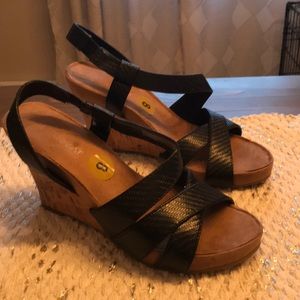 Black wedge heel sandals